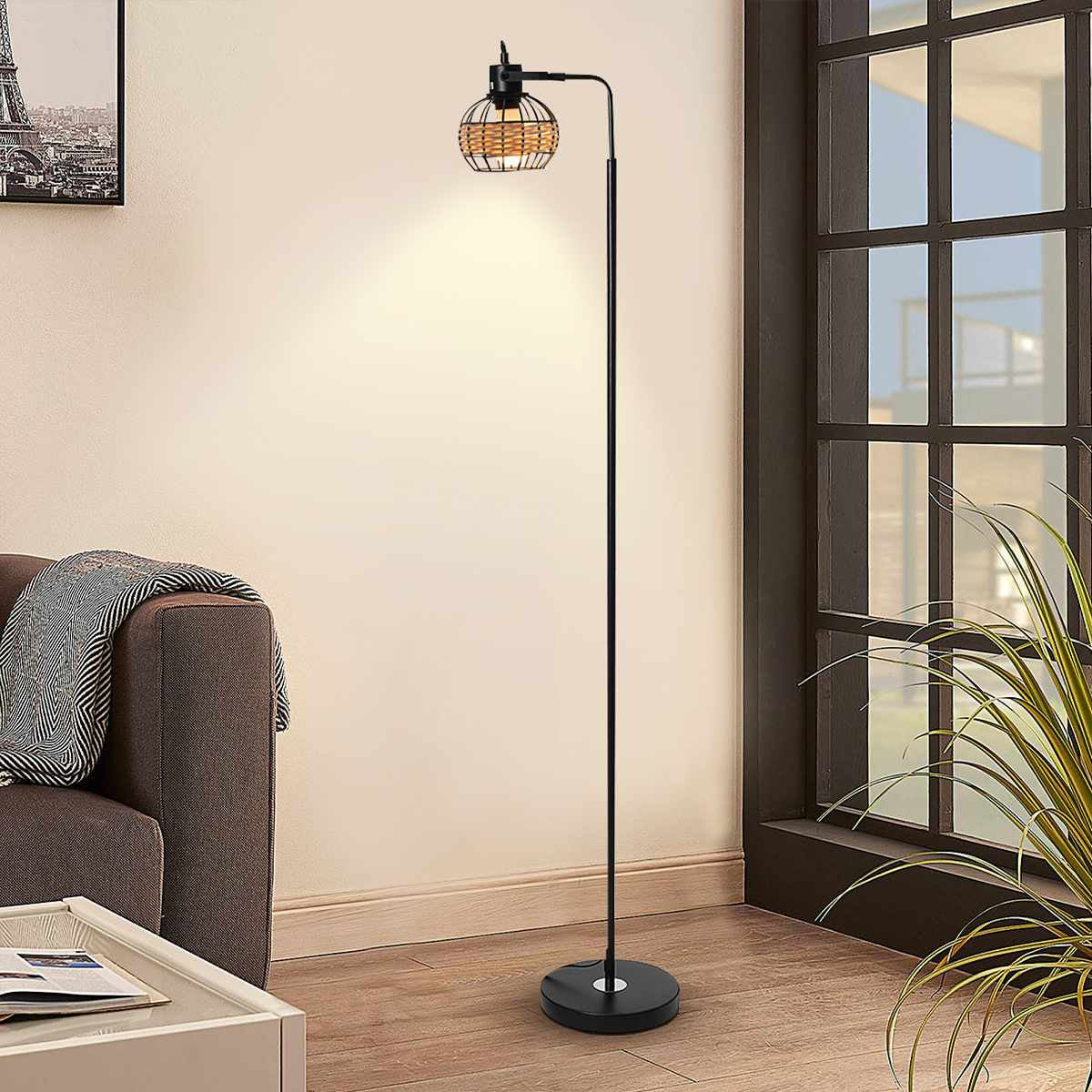 Rattan-Stehlampe Datcha mit Edelstahlgestell