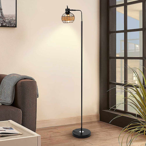 Rattan-Stehlampe Datcha mit Edelstahlgestell